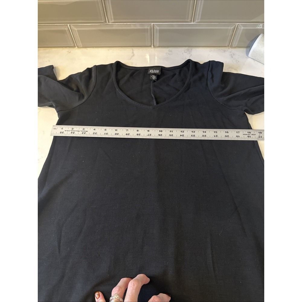 Eileen Fisher Sz MP Black Tencel‎ Wool Cashmere Knit V-Neck Dress Lux - Picture 7 of 13